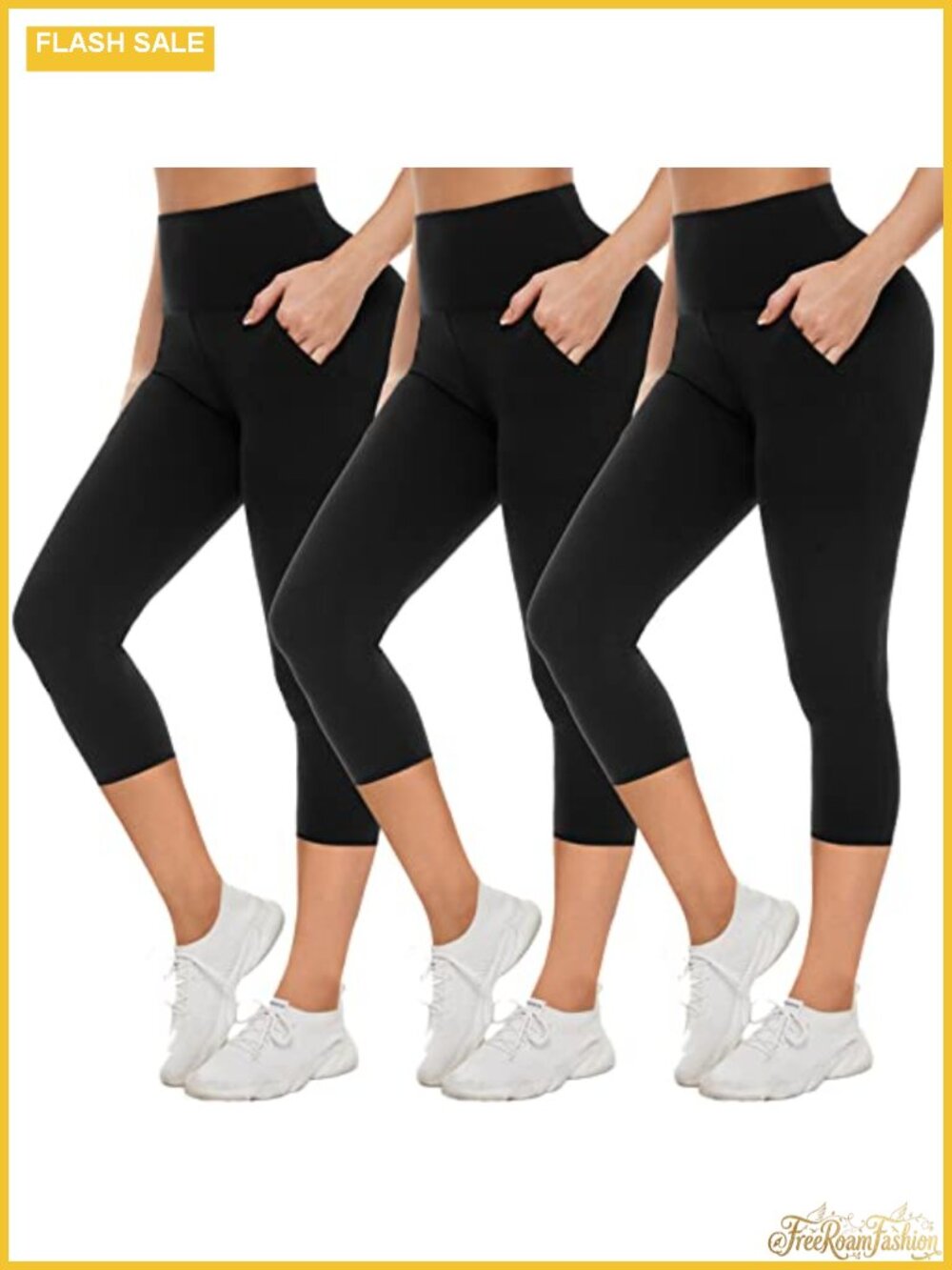 3 Pack High Waisted Yoga Leggings with Pockets Tummy Control Workout Pants